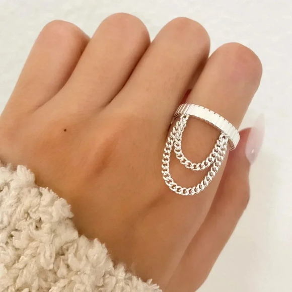 Jewelry - 925 Sterling Silver Dangle Chain Drop Ring Minimalist Dainty Ring